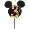 dekora - Candeline di Compleanno di Topolino - Candele di Disney di Cera di Paraffina Senza Fragranza - Candela di Compleanno con Orecchie di Mickey Mouse Nero e Oro - 8,5 cm - Candeline Numero 3
