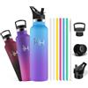 Mujigaga Borraccia Termica, Borraccia Termica 1l, Boraccia Termica con 6 Cannuccia | Borracce Termiche con Strohbürste- Mantiene Caldo per 12 Ore/Freddo 24 Ore, Borracce per Trekking, Sport, Palestra