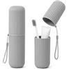 PARENCE.- Set di 2 custodie per spazzolini da denti da viaggio - tazze igieniche con cordino per appendere - plastica dura impermeabile - dimensioni compatte 19x5,5 cm - 2 pezzi, grigio