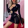 Desirnoir Sexy Lingerie Hot Mini Abito Nero Donna Intimo Traforato Trasparente Taglia Unic