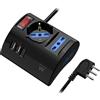 Ewent Multipresa da scrivania/tavolo con 3 Prese 10/16A e 2 porte USB-A e 1 porta USB-C, Interruttore ON/OFF, 3500W, Protezione da Sovraccarico,Spina IT10A e cavo da 2mt,Nera, 3 prese (2ITA/Schuko)