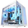 Mars Gaming MC-NOVAM, Case Compatto Custom MicroATX, Vetro Temperato Continuo Doppia Finestra, Telaio Modulare Doppia Camera, Griglia Frontale, Supporto Raffreddamento Liquido, Connettore USB-C,Bianco