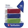 Verbatim Slider - Memoria USB - 3x16 GB, Blu, Rosso, Verde (Verbatim Slider USB