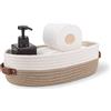 Oradrem Cesto decorativo per il bagno in corda di cotone, porta carta igienica, decorazione per la casa di fattoria, 33 x 15 x 10,2 cm, cuciture marroni bianche