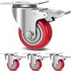 Nictemaw Ruote girevoli da 75 mm, set di 4 ruote per mobili con freno in PVC e acciaio, per mobili, pallet e applicazioni industriali, portata 400 kg, colore rosso
