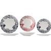 H&H Corallia Servizio Tavola 18 Pezzi in Stoneware Decorato, Set Piatti Completo per 6 Persone, Design Marino con Pesci e Coralli Blu e Rossi, Ideali per Estate e Case al Mare
