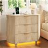 ZKIODV Ovale Comodino con prese, LED Comodino, 65 x 80 x 45 cm (Rovere) |
