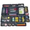 Backerysupply Set di 22 organizer per cassetti da scrivania ad incastro, 4 vassoi di diverse dimensioni, divisori neri per cassetti, per ufficio, trucco, bagno