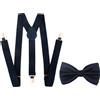 Bretelle regolabili larghe 2,5 cm con papillon unisex set 3 clip poliestere