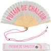 Fisura - Originale ventaglio p*Tain de chaleur Francese. Ventilatore a Mano in Legno Moderno e Divertente. Ventaglio Grigio e Rosa. Misure: 42,5 x 23 cm. Legno e Tessuto.