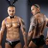 JSY Costume Coniglietto Uomo Sexy Imbracatura Catene Wet Look Bunny Set Erotico Nero