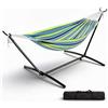 IDEALHOUSE Amaca doppia pieghevole con robusta struttura in acciaio, portatile, portata fino a 227 kg, in poliestere e cotone resistente, borsa per il trasporto, per giardino, terrazza, esterni, blu e