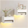Set di 2 Comodini Camera da Letto Sospesi Bianco Coppia di Comodini Moderni Luci