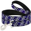 Buckle-Down Designs Dog Leash 6-FEET Plaid X2 Purple/Gray/White/Black