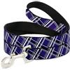 Buckle-Down Designs Dog Leash Plaid X2 Purple/Gray/White/Black WIDE 1.5"