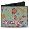 Candy Land Bi-Fold Wallet CANDY LAND Title Logo and Candy Collage Mint Green