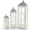 Drw Set di 3 lanterne in legno e parte superiore in metallo bianco e grigio