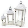 Drw Set di 3 lanterne in legno e parte superiore in metallo bianco e grigio