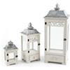 Drw Set di 3 lanterne in legno e parte superiore in metallo bianco e grigio