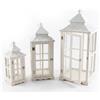 Drw Set di 3 lanterne in legno e parte superiore in metallo bianco 77x31x31
