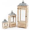 Drw Set di 3 lanterne in legno e parte superiore in metallo naturale e grigio