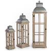 Drw Set di 3 lanterne in legno e parte superiore in metallo naturale e grigio