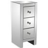 DRW Comodino con 3 cassetti in Vetro Specchio e Legno, 30x30x70cm
