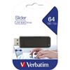 Verbatim Pendrive Verbatim 64gb Chiavetta USB Slider Memoria Flash Nera Pen Drive Esterna