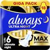 Always Assorbenti igienici Ultimate Night (taglia 6) con ali, 18 pezzi, super assorbenti, per il periodo