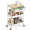 KINGRACK Carrello Cucina 3 Ripiani, Bianco | Cassetti, Salvaspazio, Ruote, Cucin