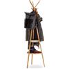 Relaxdays Appendiabiti con ripiani Indossatore in legno Stender per abiti 6 ganci 5 kg