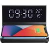 APM Sveglia digitale con display LED, stazione di ricarica rapida senza fili, orologio digitale con funzione termometro, calendario, Snooze, porta di ricarica USB, luminosità regolabile, 12/24H,