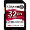Kingston Canvas React Plus 32GB SDHC Speicherkarte UHS-II 300R/260W U3 V90 for F