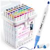 Ohuhu markers, 47+1 colori Pennarelli ad alcool con doppia punta fine e a scalpe