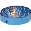 Relaxdays Piscina per Cani Taglia Piccola, 20x80 cm, Piscinetta Pieghevole con Scarico, Bagno in Giardino, PVC, MDF, Blu
