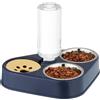 Relaxdays Dispenser Acqua Gatti, 2 Ciotole Cibo per Cani Piccoli, Bottiglia Distributore da 500 ml, Abbeveratoio, Blu