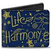 Buckle-Down Designs Bi-Fold Wallet HARMONY BALANCE LIFE Icons Collage Blue/Yellow