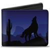 Buckle-Down Designs Bi-Fold Wallet Cowboy/Coyote Silhouettes/Western Landscape Blues/Black