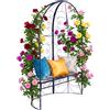 relaxdays Panchina giardino con pergolato per rampicanti, arco rose, 2 posti, metallo