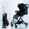 BAKAJI Passeggino Easy Ultra Leggero con Chiusura Facilitata Portata Massima 15 kg, Schienale Reclinabile con Cintura di Sicurezza a 5 Punti, Pieghevole con Una Mano, Salvaspazio (Nero)