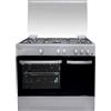 Aspes Piano cottura a gas, 90 cm, 5 zone di cottura, forno 62 l, acciaio inox, AKGW5901PBX, controllo manuale, bruciatore WOK tripla fiamma, vetro sulla porta, coperchio ribaltabile