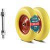 VOUNOT® Set da 2 Ruote Antiforatura 4.80/4.00-8 in PU 392x92mm, Ruota Carriola Piena Foro 20 mm con Asse Incluso e Cuscinetti a Sfere, Ricambio per Carrello, Carretto e Rimorchio da Giardino, Gialla