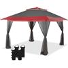 Wiltec Gazebo pieghevole con zanzariera, grigio rosso 4 x 4 m Tendone per feste