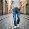 TAKESHY KUROSAWA Jeans Uomo Slim W34 Blu 100% Cotone Dipinto