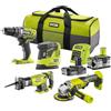Ryobi Kit 4 Utensili 18V ONE+ con Trapano 50 Nm, Smerigliatrice, Sega Dritta e Levigatrice, 2 Batterie (2.0Ah + 4.0Ah), Caricatore e Borsa, R18CK4E-242S