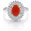 Anello argento925 rodiato corallo rosso zirconi bianchi modello kate regolabile