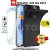 CUSTODIA per huawei P20 LITE 2019 Cover tpu NERO Matte Pellicola VETRO Temperato