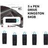 Kingston 5 PEN DRIVE 64GB KINGSTON USB 3.2 / 3.0 / 2.0 Veloce CHIAVETTA USB Economica