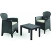Vigor Set arredo giardino in polipropilene rattan 3 pezzi 2 poltrone + 1 tavolo Tree