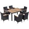 Set Tavolo e Sedie da Giardino 7 Pezzi in PE Rattan Legno con Cuscini Morbidi,